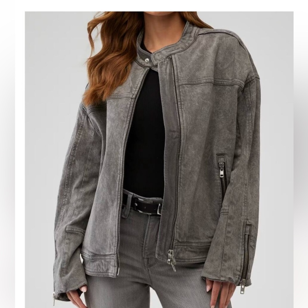 Women’s Grey, Good American Boyfriend Moto Jacket